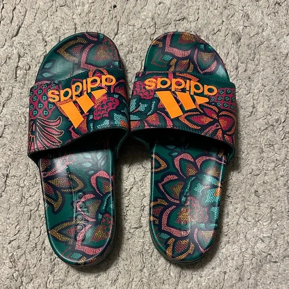 Adidas Women’s Slide Sandals - Green and Orange - Picture 1 of 2